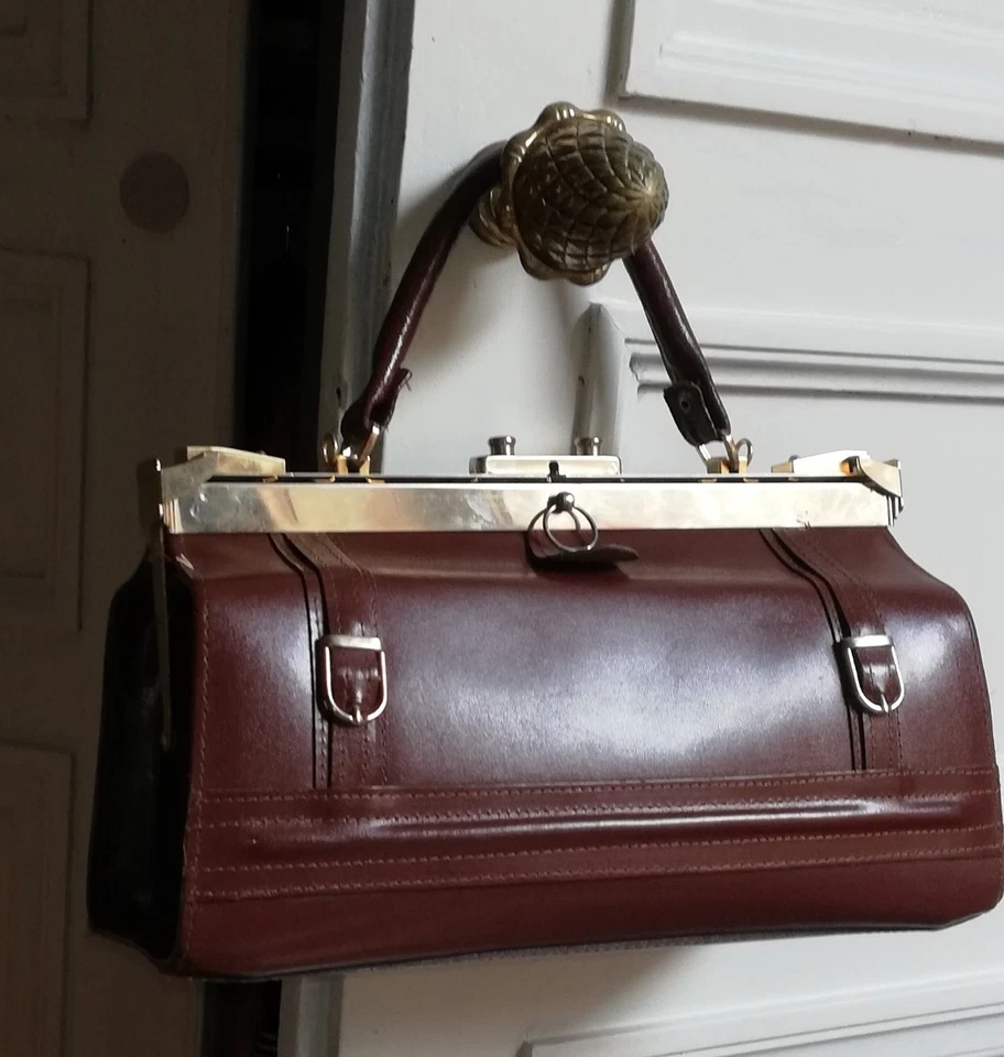 Sac médecin ancien, sac diligence en cuir marron  - Photo 3/4