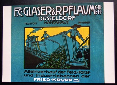 KRUPP FIELD RAILWAYS / GLASER & PLAUM GmbH DÜSSELDORF - ADVERTISING POSTER 1912