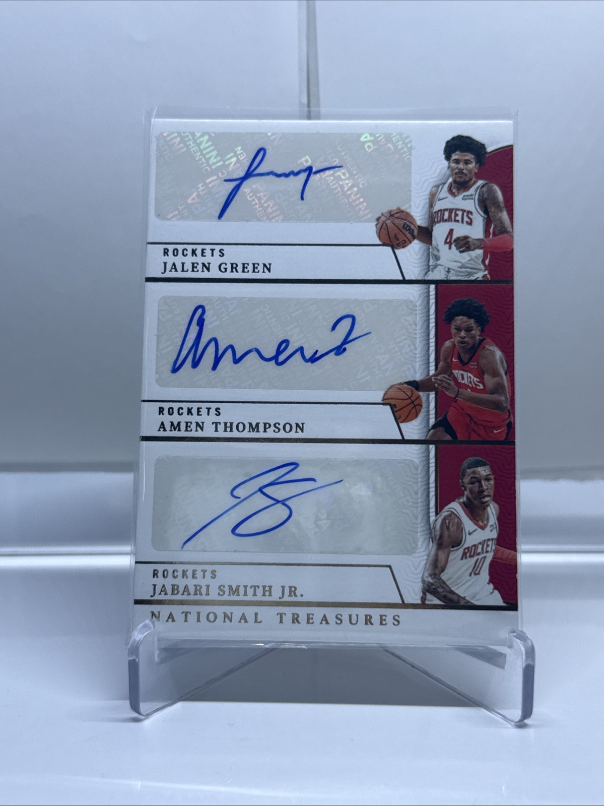 2023-24 National Treasures Jalen Green Amen Thompson Jabari Smith Jr Auto /10 view 2