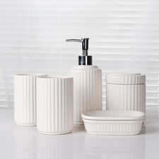 White Bathroom Accessory Set 5PCS, Ceramic Bathroom Accessories Set, Classic Des