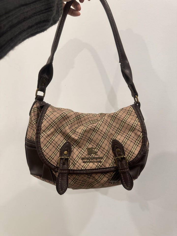 Burberry Blue Label Check Canvas/Leather Shoulder Bag Beige/Brown Buckle