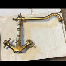 Traditional Brass Gold High-Arc Bathroom Basin Tap, 2 Cross Handles