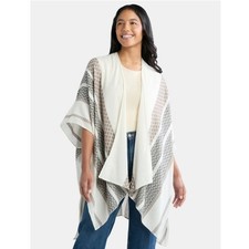 Time and Tru Striped Ruana Wrap One Size Beige Tan New Open-front wrap poncho