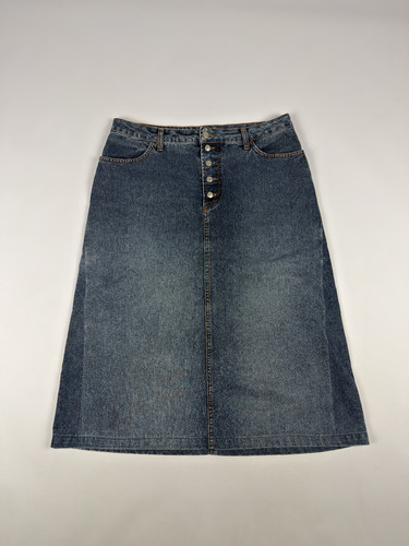 Jean Paul Gaultier, Jean Paul Gaultier JPG Vintage 90s Two-Tone Denim Midi Skirt Size FR 42 / L