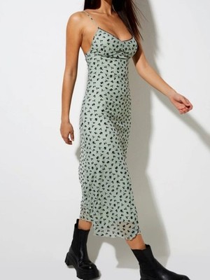 Motel Rocks Cotina Midi Dress in Sage Flower Buds Black Flock Small