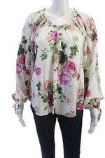 Love Shack Fancy Womens White Floral Tunic Blouse Button Long Sleeve Size S