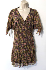 LC Lauren Conrad Women's Tie-Sleeve Wrap Dress Sz M Floral 100% Polyester Lined