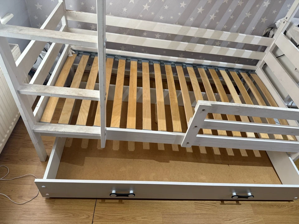 Solid Wood White Bunk Bed Frame Single with Ladder & Storage Drawer Kids Bedroom - Image 2 of 4