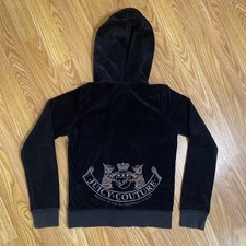 Vintage Juicy Couture Velour Jacket GIRLS 8/10 Black Hoodie Dogs Rhinestone Y2K