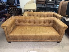 Chesterfield Style Tan Real Leather Three Seater Sofa 