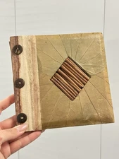 Handmade Leaf Paper Journal 6x6” Natural Eco Notebook Rustic Wood Cover