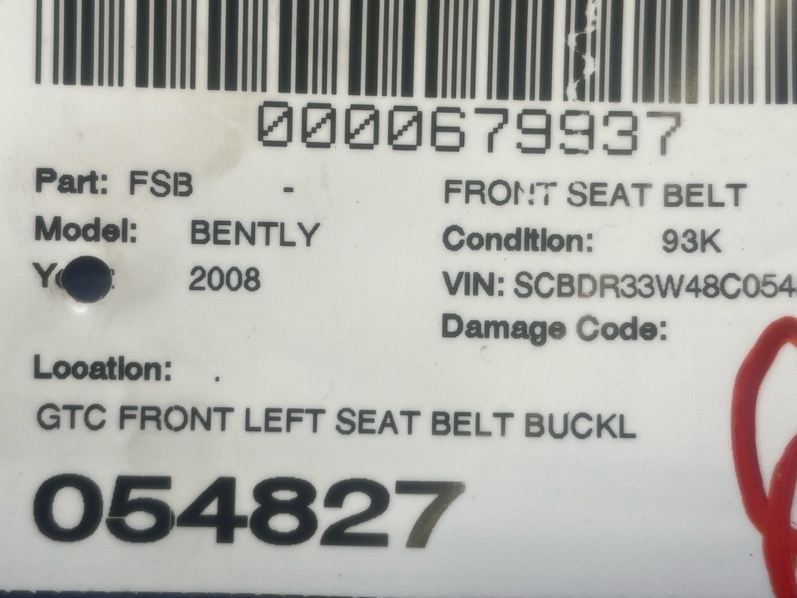 2006-2013 BENTLEY CONTINENTAL GTC FRONT LEFT SEAT BELT BUCKLE BEIGE OEM