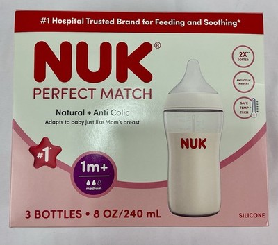 NUK Perfect Match Baby Bottle - Medium Flow - 8oz/ 3 Pk Anti Colic Air Vent