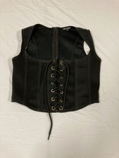 Fashion Nova Lace Me Up Corset Top Women's Large Black Zipper Sleeveless Retro