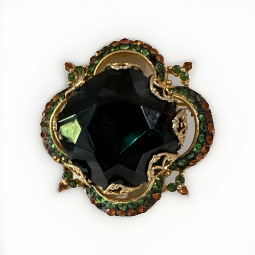 MINT - Coro CoroCraft Brooch Green & Topaz - Missing Stones