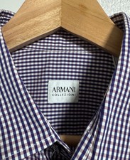 Armani Collezioni Men's Button Up Down Dress Shirt Purple Plaid Size Large EUC