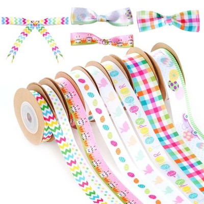 8 Rolls Easter Ribbons, Easter Eggs Rabbits Stripe Check Spring Wired Ribbons...