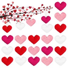 24 Pcs Valentine's Day Heart Shaped Hanging Ornaments - Knit Decorative Baubl...