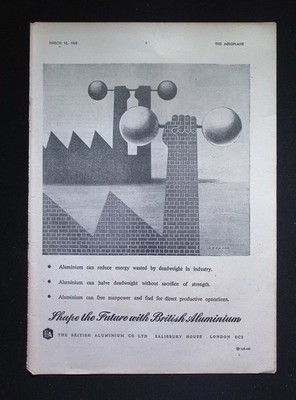 Original 1948 Reklame British Aluminium Industry Energy Efficiency