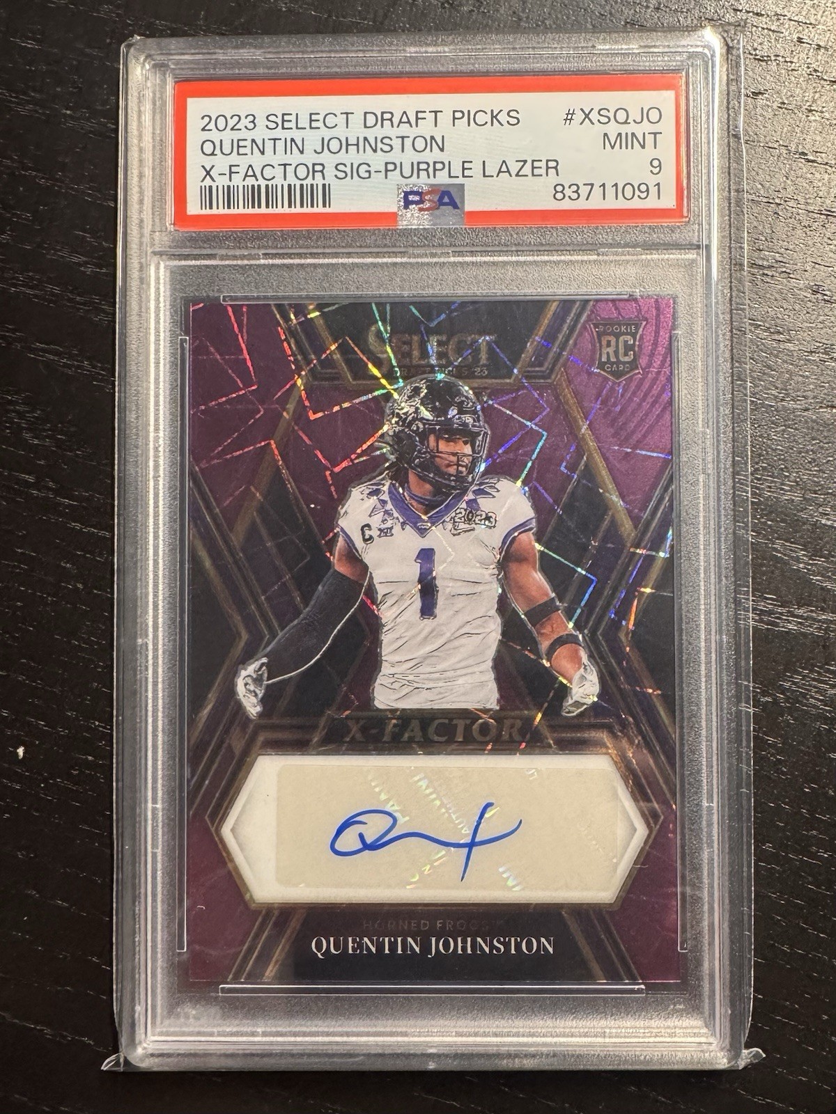 2023 Select Draft Picks /25 Quentin Johnston RC Auto Purple Lazer Color Match