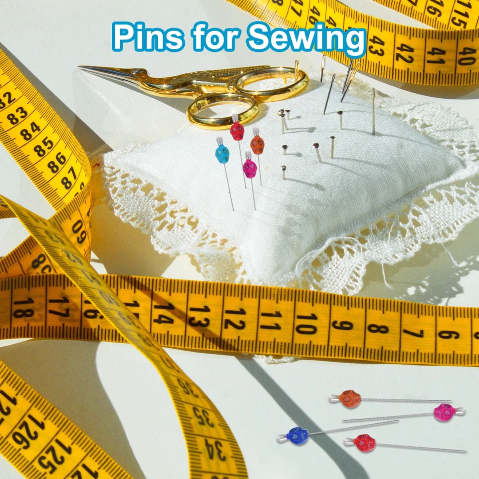 Alfileres de coser calavera de 3", 8 piezas alfileres rectos de acero, azul Foto 4 de 4