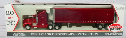 Model Power 17000 Candy Apple Red Sleeper Cab Trailer Truck, Kenworth Tractor HO