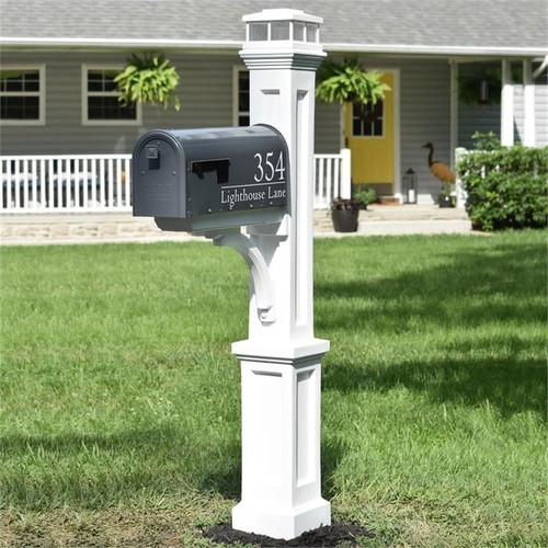 Pemberly Row Weatherproof Traditional Plastic Mail Post in White - Picture 4 of 7