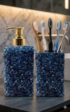 Blue Mosaic Bathroom Accessories Set, Soap Dispenser Toothbrush Holder Gifts