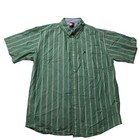 Tommy Hilfiger Shirt Mens XL Green White Striped Button Up Short Sleeve Pocket