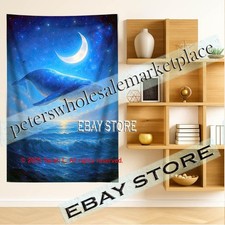 Whale Ocean Wall Tapestry night hanging large print 39X59 in
