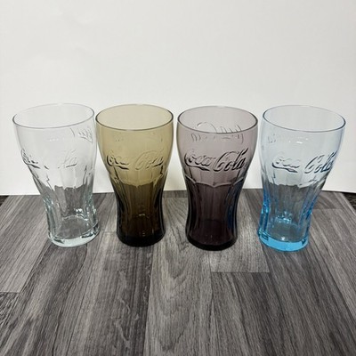 Coke A Cola Glasses McDonald s Cup Blue Purple Brown , Set Of 4