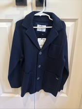 Zara Boys Kids Knit Sweater Cardigan Blazer Lapel Collar Navy Size 9 New