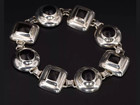 Vtg Sterling Silver - Mexico Onyx Inlay Link 8" Heavy Chain Bracelet - 40g