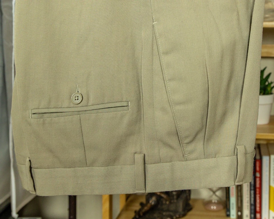 Pantalones de vestir Joseph & Feiss color tostado claro plisado con puños 33 X 28 mezcla de lana Foto 2 de 4