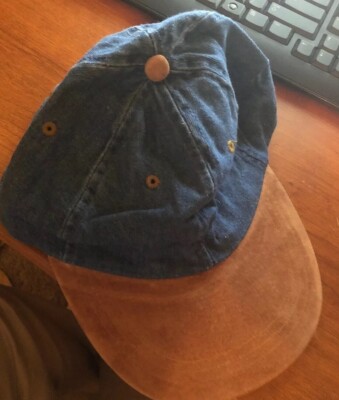 CLASSIC TRADITIONAL BASEBALL HAT Two Tone Blue  COTTON w SUEDE BILL Adjustable