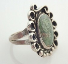 Vintage Navajo Natural Green Turquoise Sterling Silver Ring Sz 6.75
