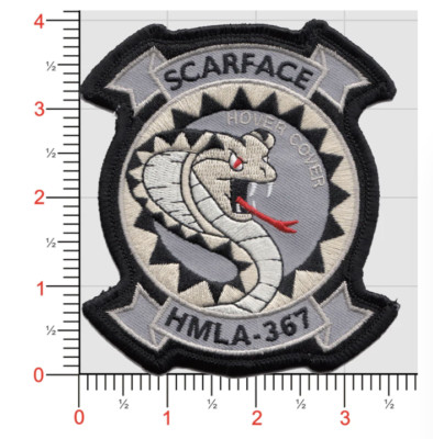 MARINE CORPS HMLA-367 SCARFACE HOVER COVER GRAY HOOK & LOOP EMBROIDERED PATCH