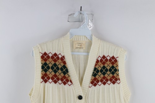 Deadstock Vintage 70s Womens Large Argyle Diamond Knit Cardigan Sweater Vest USA - Picture 2 of 8