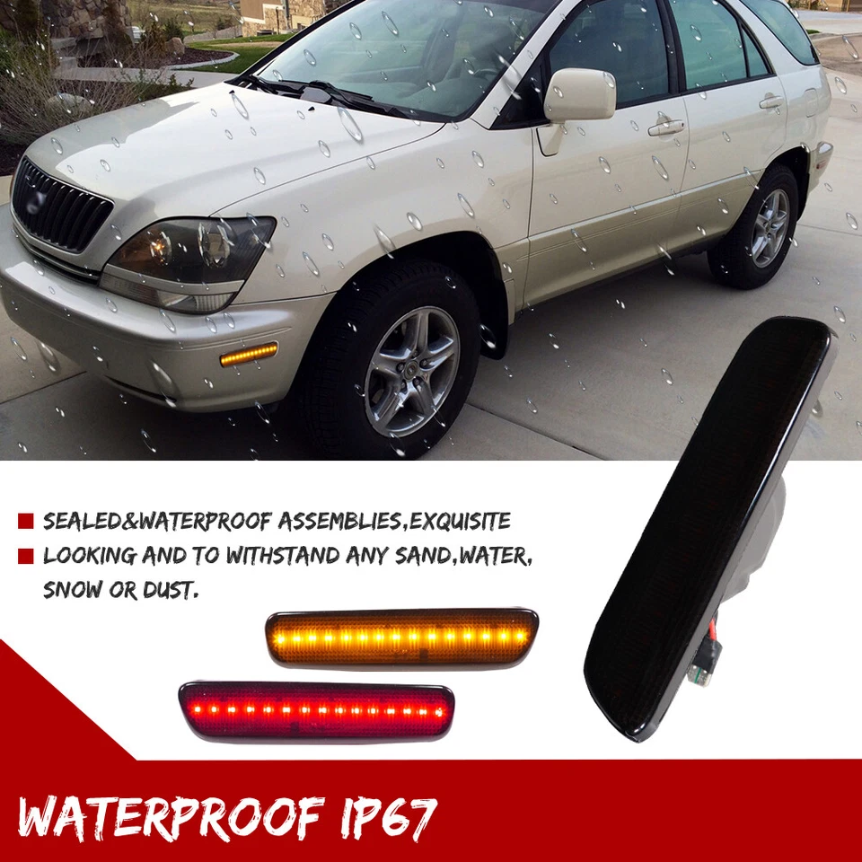 [Front+Rear]Amber Red Smoked Fender Side Marker Lights For 1999-2003 Lexus RX300 - Image 4 of 4