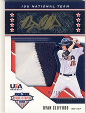 RYAN CLIFFORD 2019 PANINI USA Stars & Stripes 15U Gold PATCH AUTO /10 METS