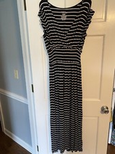 Time Tru Women's Short Sleeve Black and White Maxi Dress Size 12-14 Large