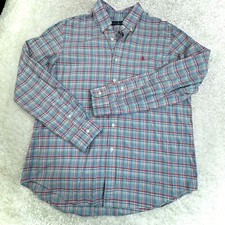 Ralph Lauren Shirt Mens Large Red Blue Plaid Button Down Long Sleeve Pony Logo