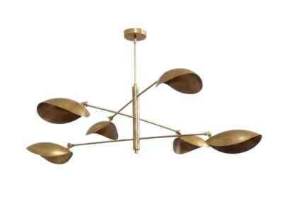 6 Light Curved Pendant Mid Century Modern Raw Brass Sputnik chandelier light