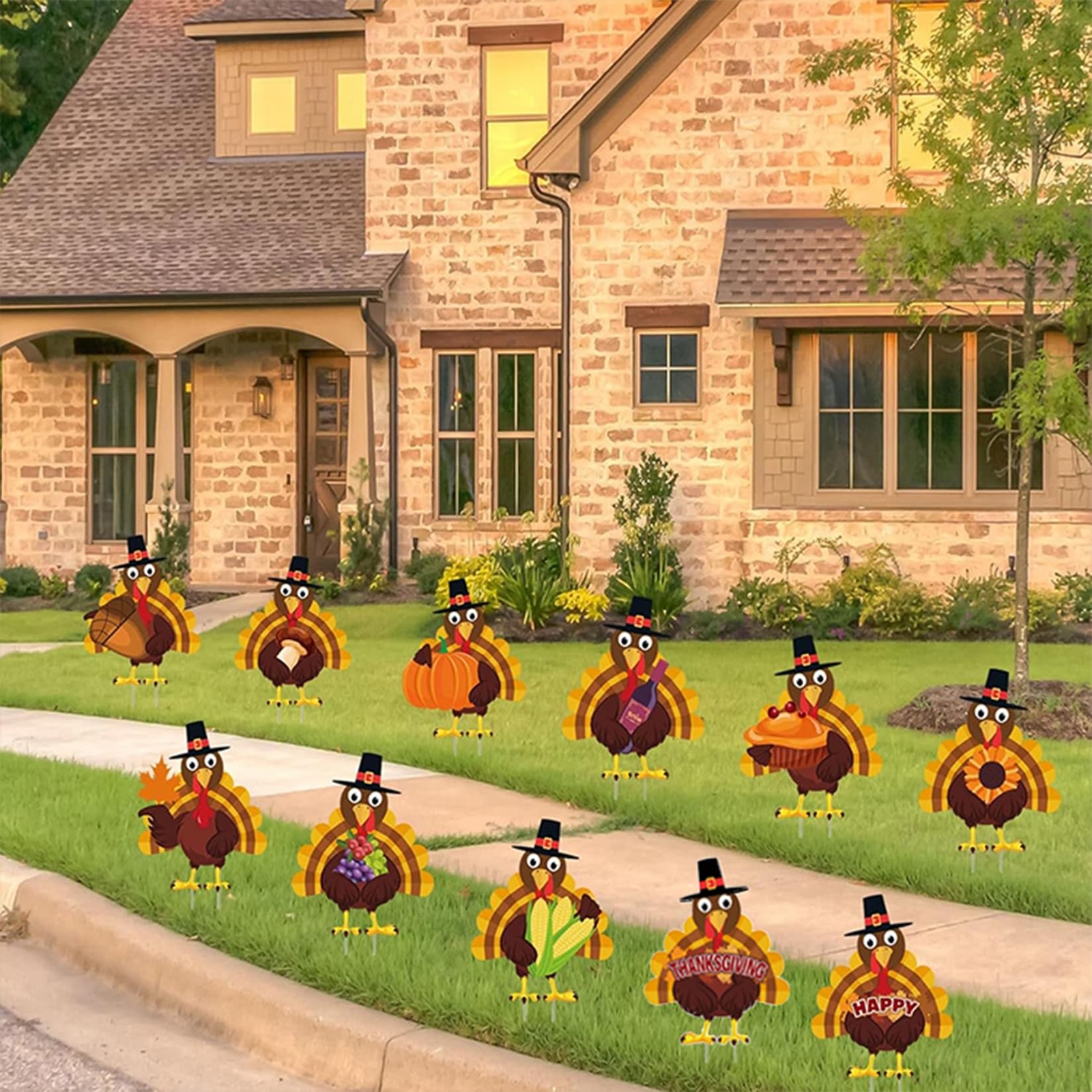 11PCS Outdoor Thanksgiving Yard Decorations with Turkey Signs and Metal Stakes