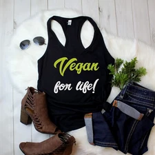 Womens Tank Top Vegan for Life Shirt Animal Rights Activist Clothing Plant Based