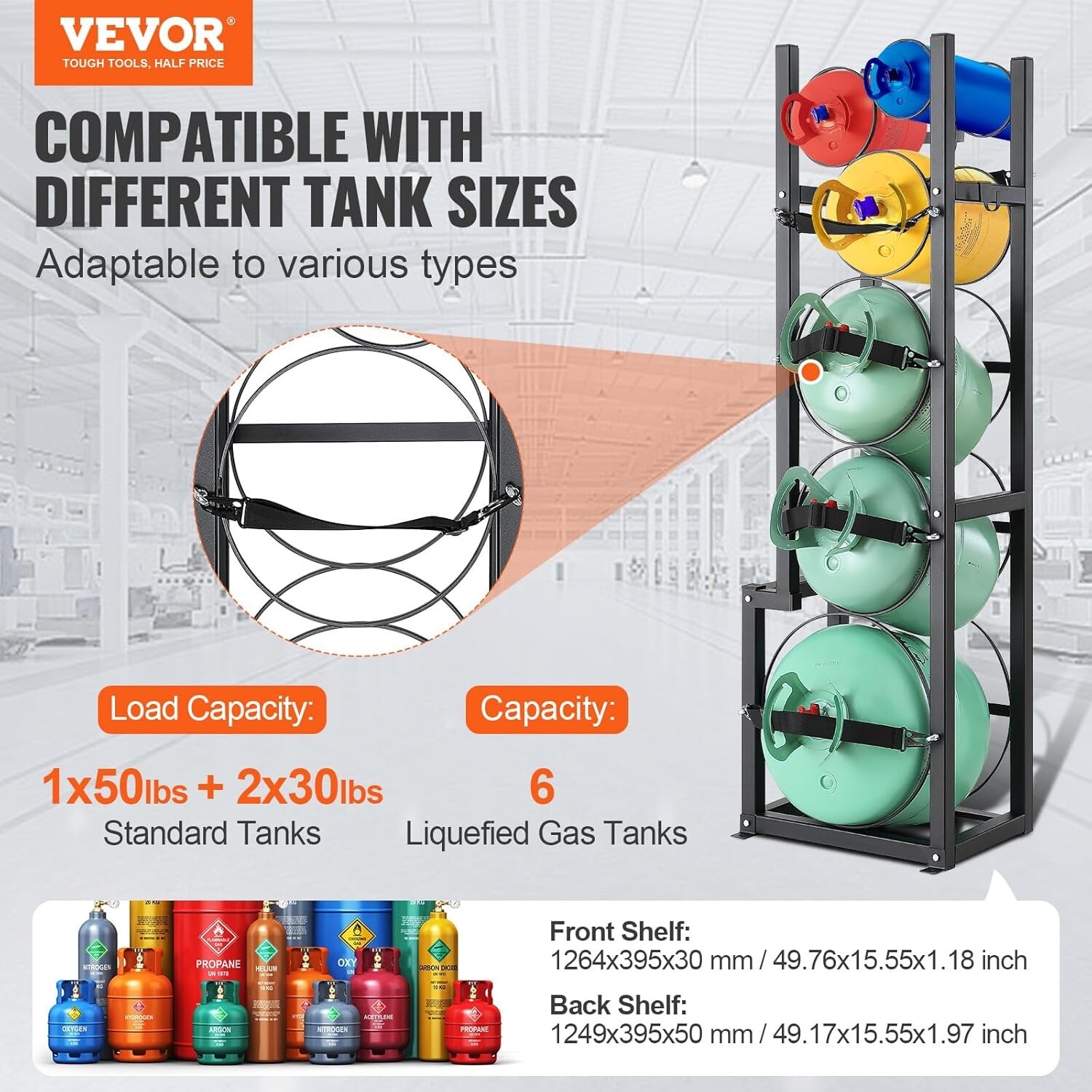 VEVOR Refrigerant Gas Tank Rack 3 x 30lbs and 3 Small Tanks Cylinder Tank Rack
