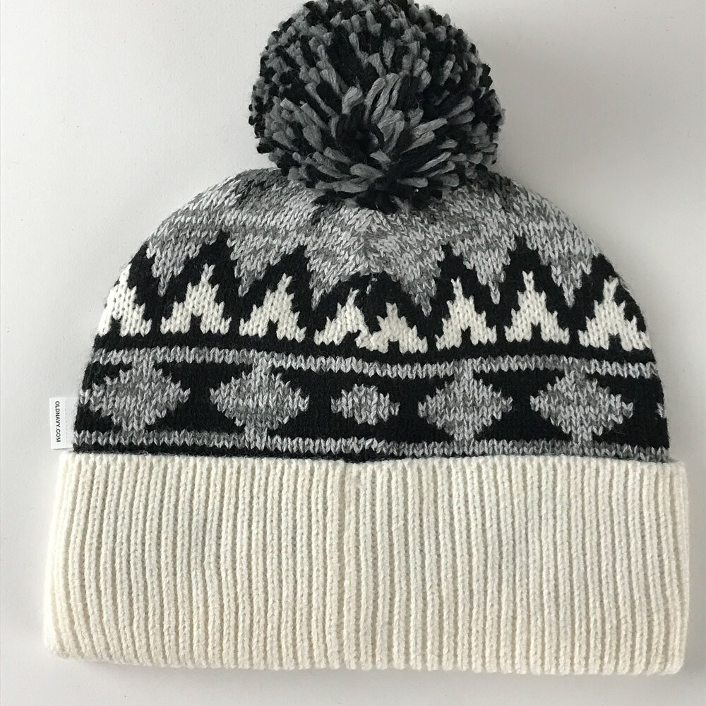 Gray White Geometric Pattern Old Navy Winter Pom … - image 2