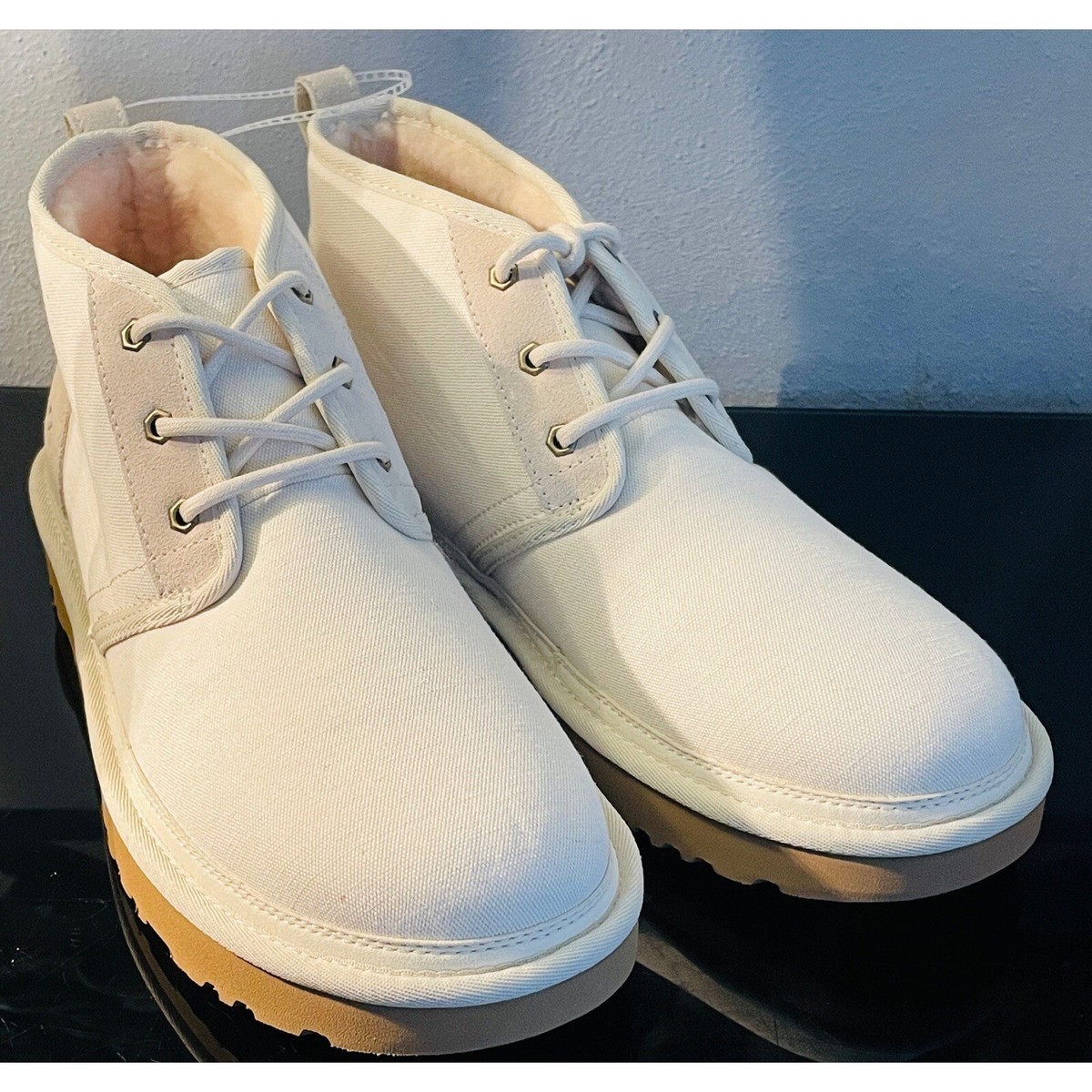 UGG Neumel Natural Canvas Ankle Boots Off White Men’s Sz 12 (1117613) NWOB