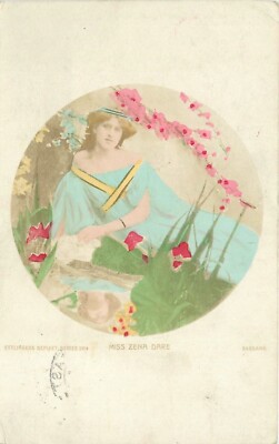 1905 Stage actress hand colored Miss Zena Dare Gaudy Postcard 25-5674
