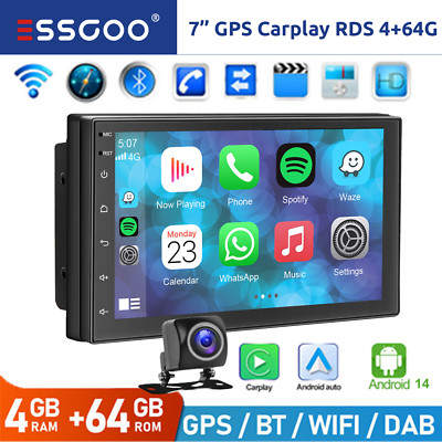 7'' 2 DIN 4G+64G Android 14 Car Stereo Apple Carplay Radio GPS NAVI Wifi Camera